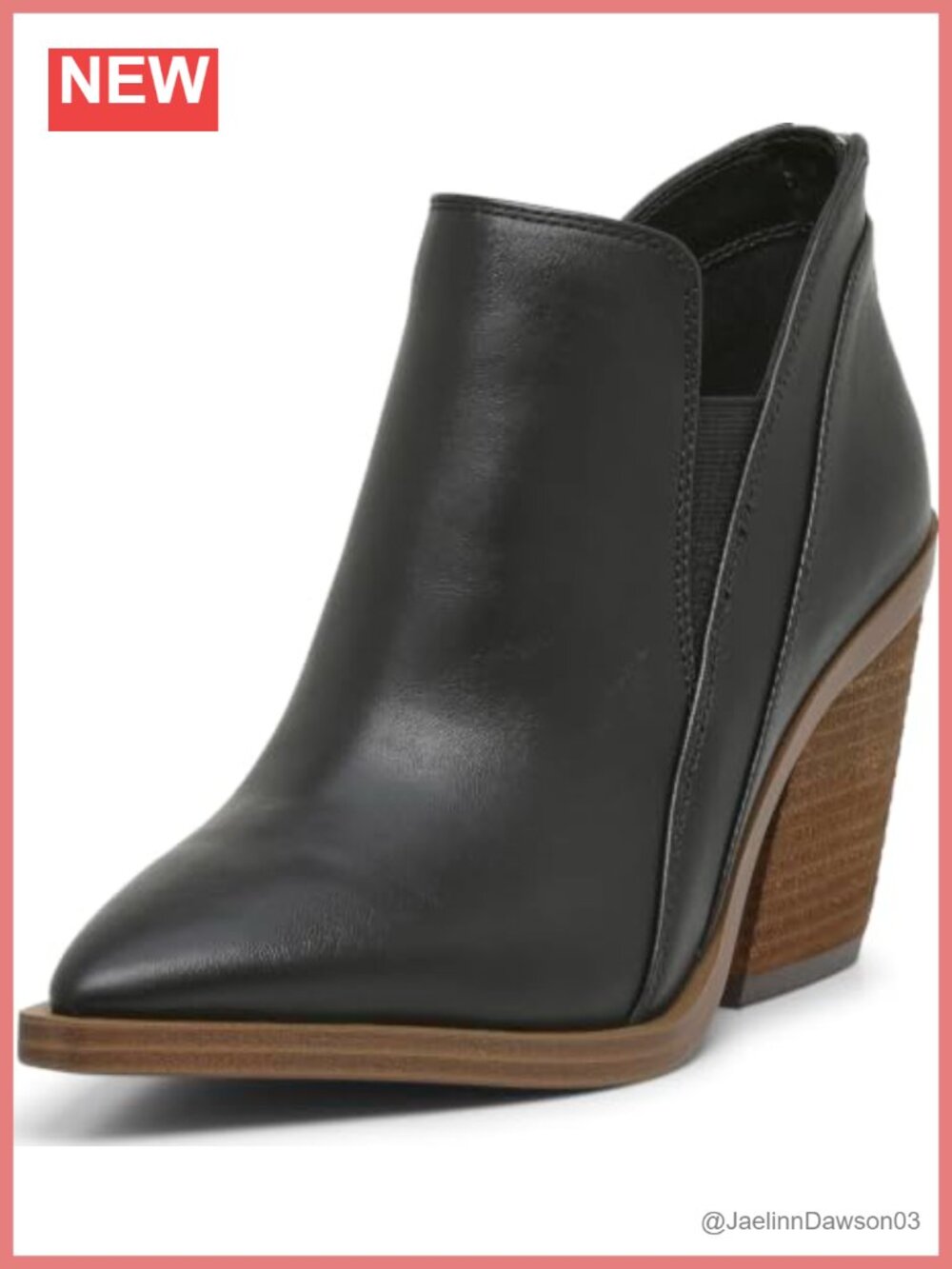 Women's Leather Stacked Heel Ankle Booties Pointed Toe Zip